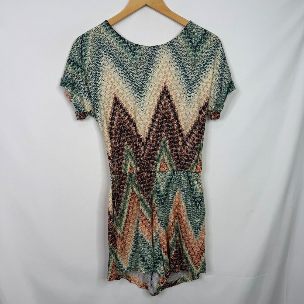 LASCANA Womens Chevron Print Open Back Romper Green Orange Size 2 - Picture 5 of 9